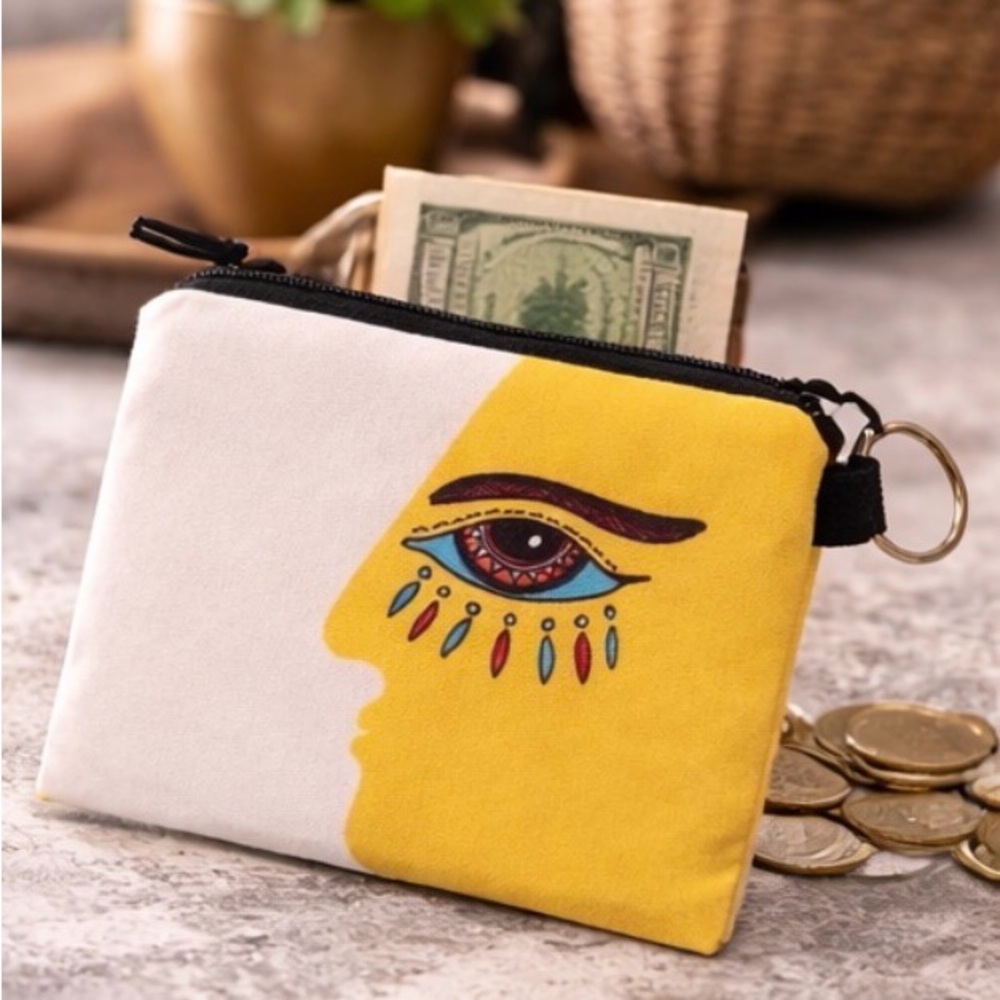 Abstract Face Evil Eye Coin Pouch Keychain Zip Wallet Boho Y2K NEW